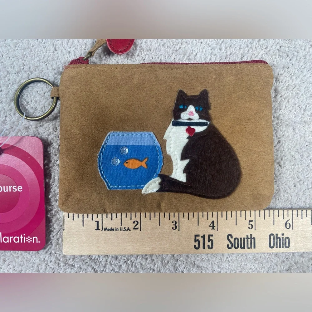 Xhilaration Y2K 2001 Vintage NWT Cat Goldfish camel tan coin purse - Picture 2 of 5